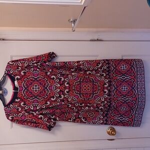 EUC - ELIZA J  MULTICOLORED  GEOMETRIC SHORT SLEEVE SHEATH DRESS - 16W